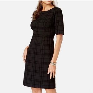 Alfani Black Sheath Dress with Velvet Grid Plaid Design